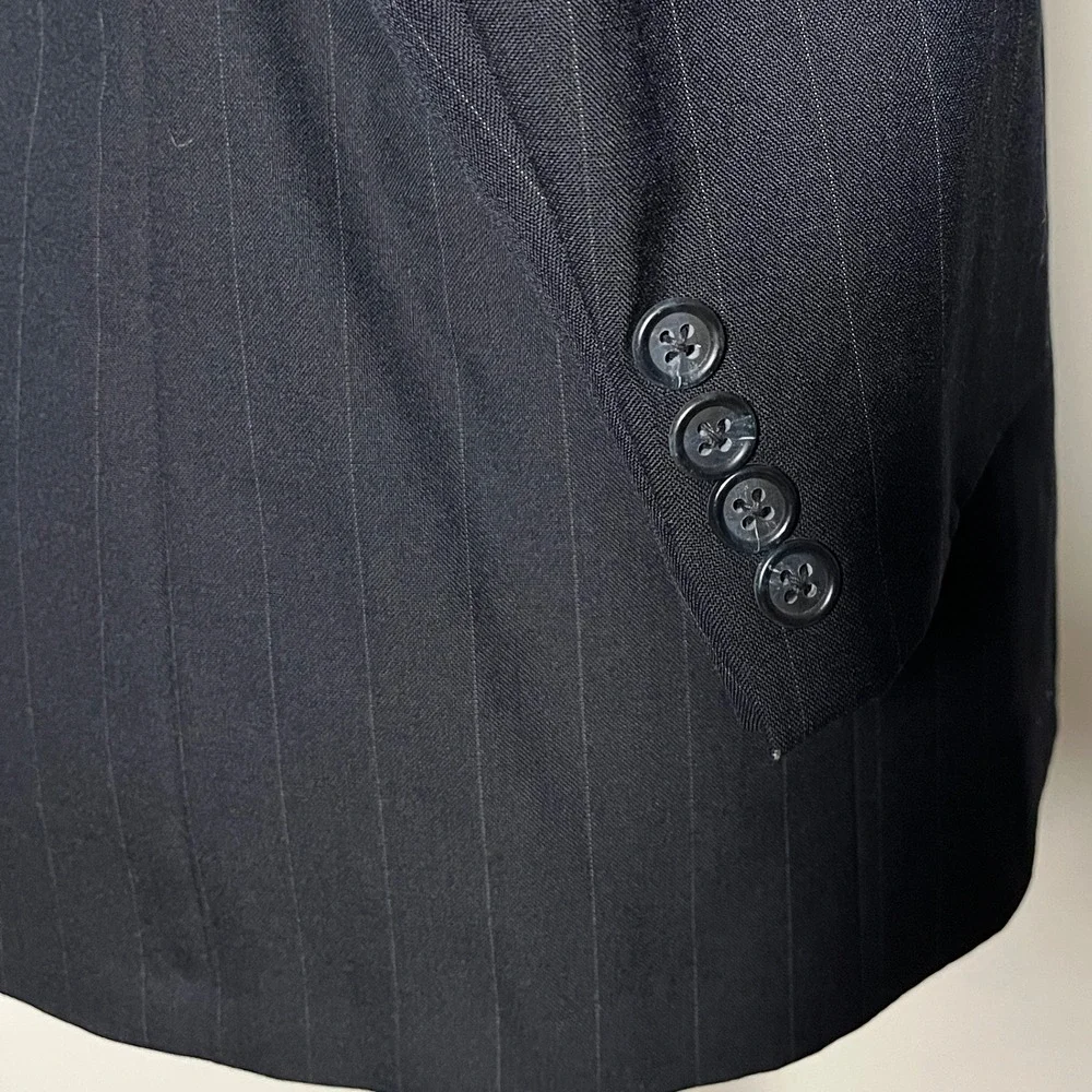 Hart Schaffner & Marx Suit Mens 44R 39x30 Navy Blue Pinstripe‎ Wool 2-Piece